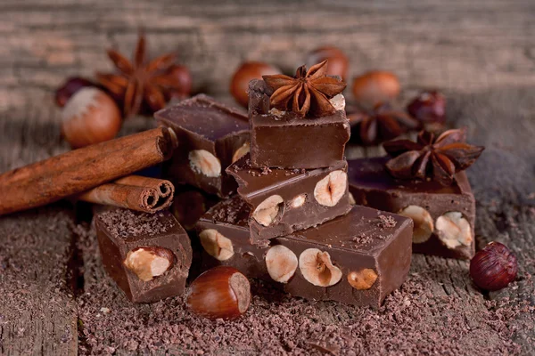 Chocolate with hazelnuts Stock Picture