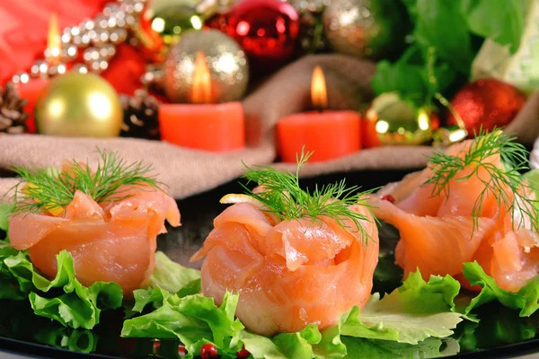 Vorspeise mit Lachs-Canapes Stockfoto