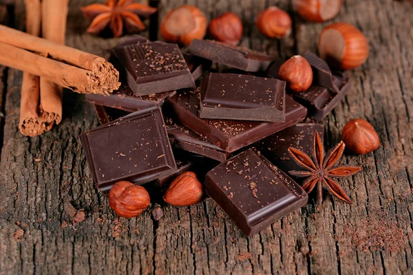 Pezzi di cioccolato fondente — Foto Stock
