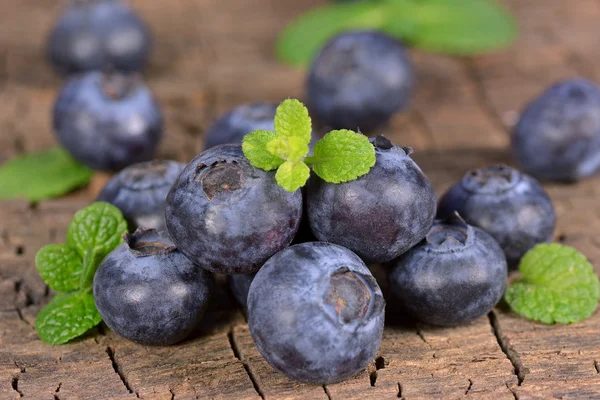 Färska blåbär med mynta blad — Stockfoto