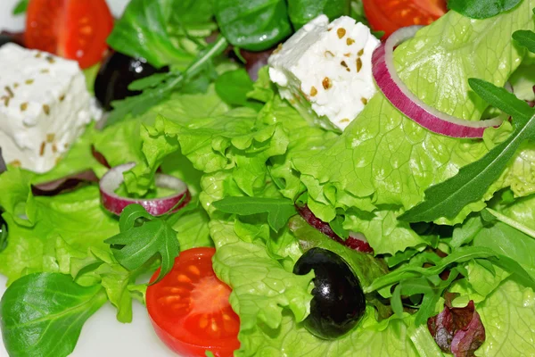 Insalata mista con pomodori con formaggio feta — Foto Stock