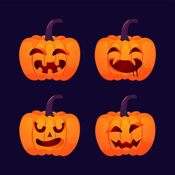 Illustration Set Von Halloween Kürbissen Lustige Gesichter Herbstferien Glückliche Halloween — Stockvektor