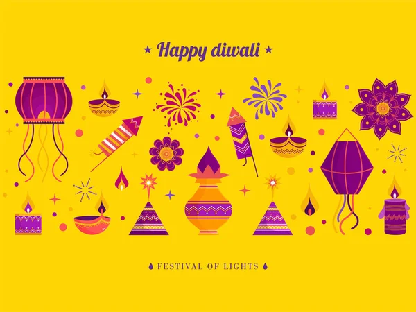 Прекрасні Елементи Каракулі Святкування Індіанського Свята Happy Diwali — стоковий вектор