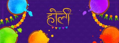 Mutlu Holi dekoratif arka plan tasarımı. Pankart, başlık, poster, tebrik kartı tasarımı. İngilizce çeviri mutlu holi.