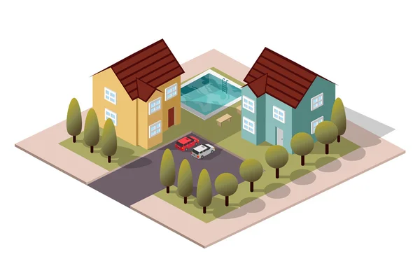 Vector Isometric House Neighbors — Stock Vector