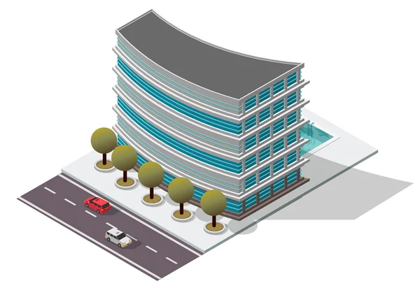 Edificio de apartamentos Vector Isomtric Hotel — Vector de stock