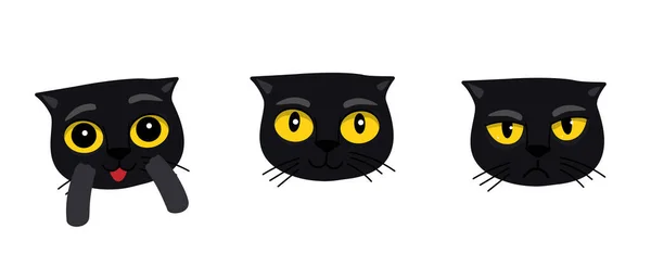 Set von Katzengesichtern emoji. Nettes Kätzchen mit unterschiedlichen Gefühlen. Wütend, skeptisch, glücklich. Lustige Katze bricht Dinge komische Illustration, Cartoon-Vektor-Zeichnung. — Stockvektor