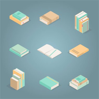 Bir çift izometrik şirin turkuaz ve bej kitap.