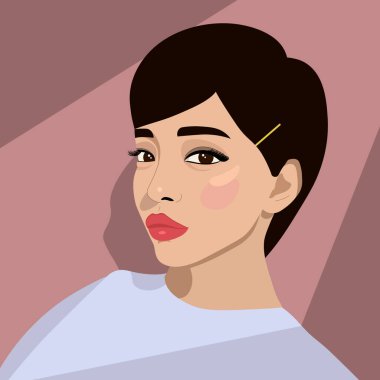  Kısa saçlı Asyalı kızın vektör çizimi