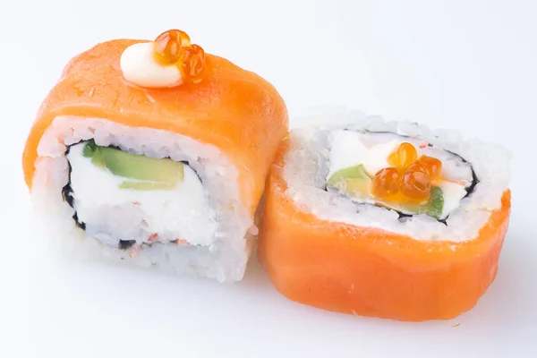 Traditionell Japansk Mat Japansk Sushi Isolerad Vit Bakgrund Maki Sushi — Stockfoto