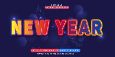 Düzenlenebilir 3d kırmızı yeni yıl metin efekti. Typhography logosu
