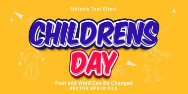 3d düzenlenebilir çocuk günü çizgi film stili metin efekti. Typhography logosu
