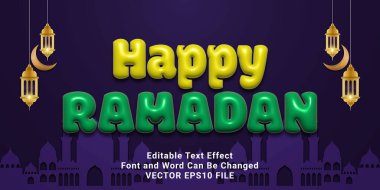 3d düzenlenebilir sarı ve yeşil mutlu ramazan metin efekti. Typhography logosu