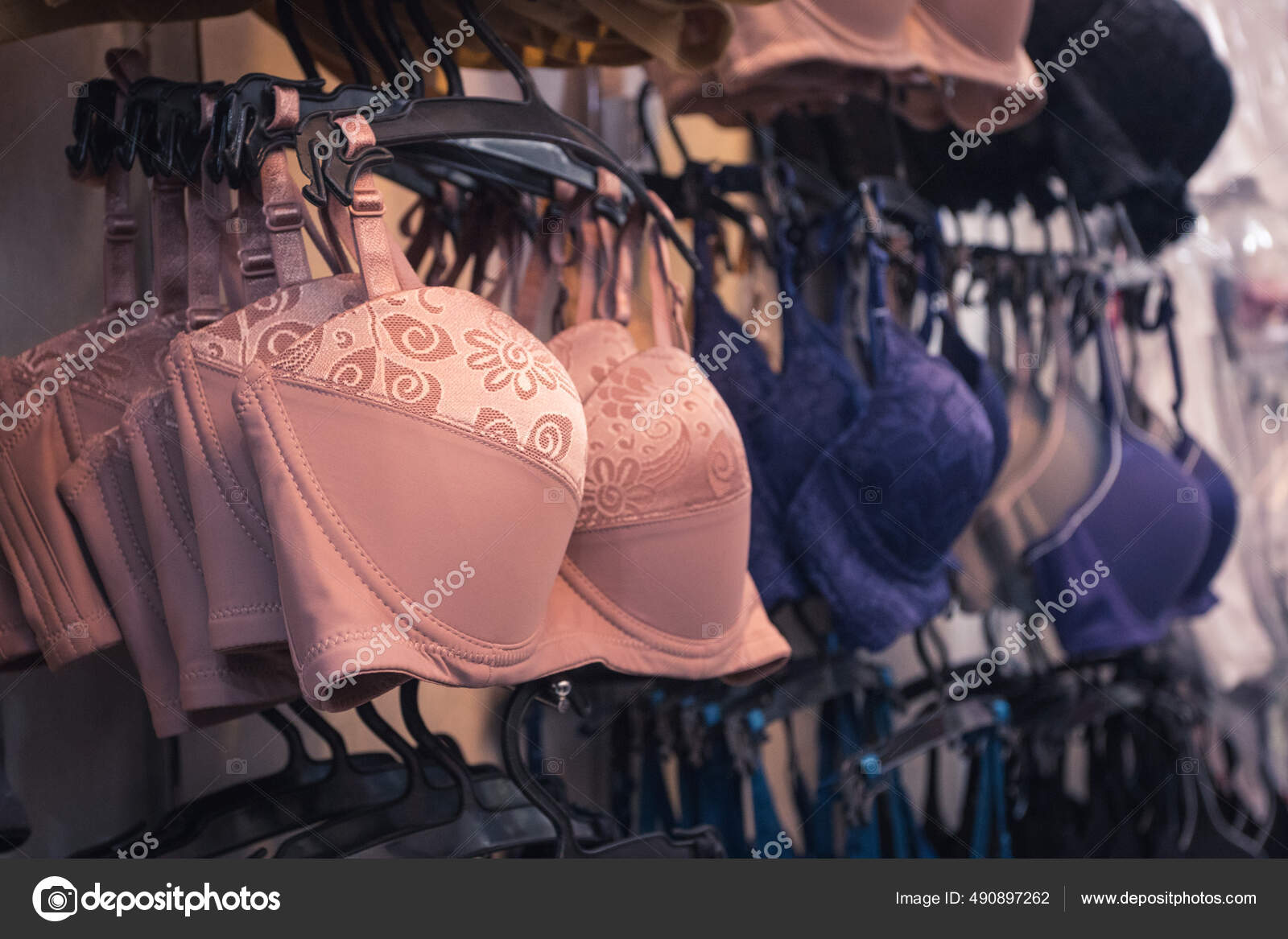 Closeup Soft Pink Color Bra Another Design Background All Hang