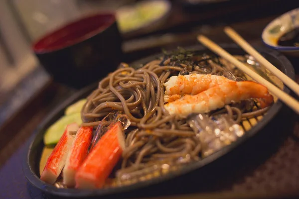 Soba Aux Fruits Mer Nouilles Froides Japon Servir Avec Crabe — Photo