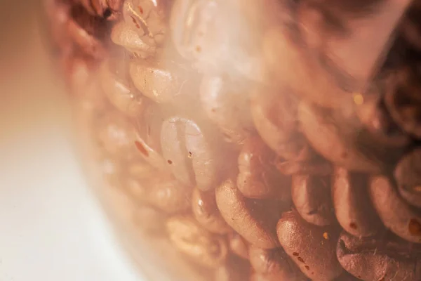 Semente Café Fresco Frasco Marco Closeup Tom Laranja Para Fundo — Fotografia de Stock