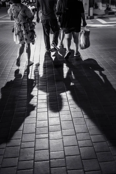 Shadow Ground Family Walking Tile Street Black White Stock Picture