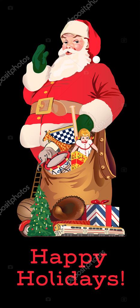 Mid Century Santa with bag of toys and games