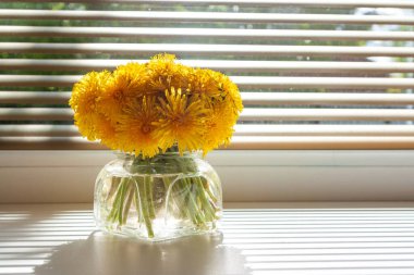 Pencere kenarında bir buket karahindiba.