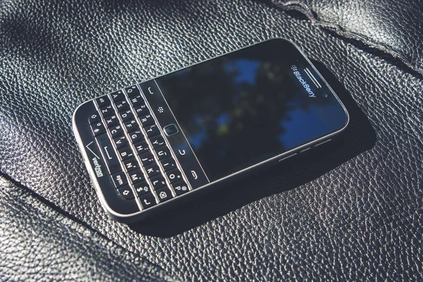 Blackberry Classic Sqc 100 Black Background July 2021 Moscow Russia — Stock Photo, Image