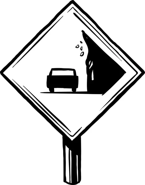 Aviso de sinalização de tráfego para queda de rochas — Vetor de Stock