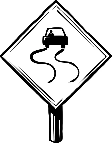 Slippery cuando el tráfico por carretera mojado señal de precaución — Vector de stock