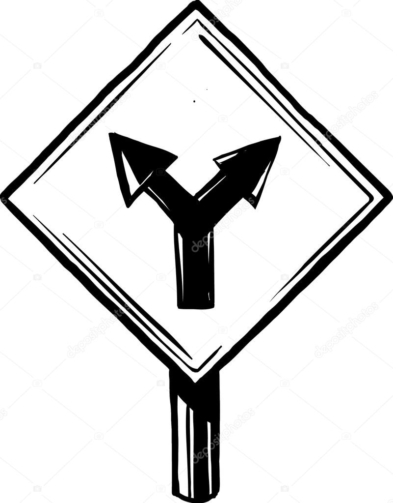 Y junction road sign