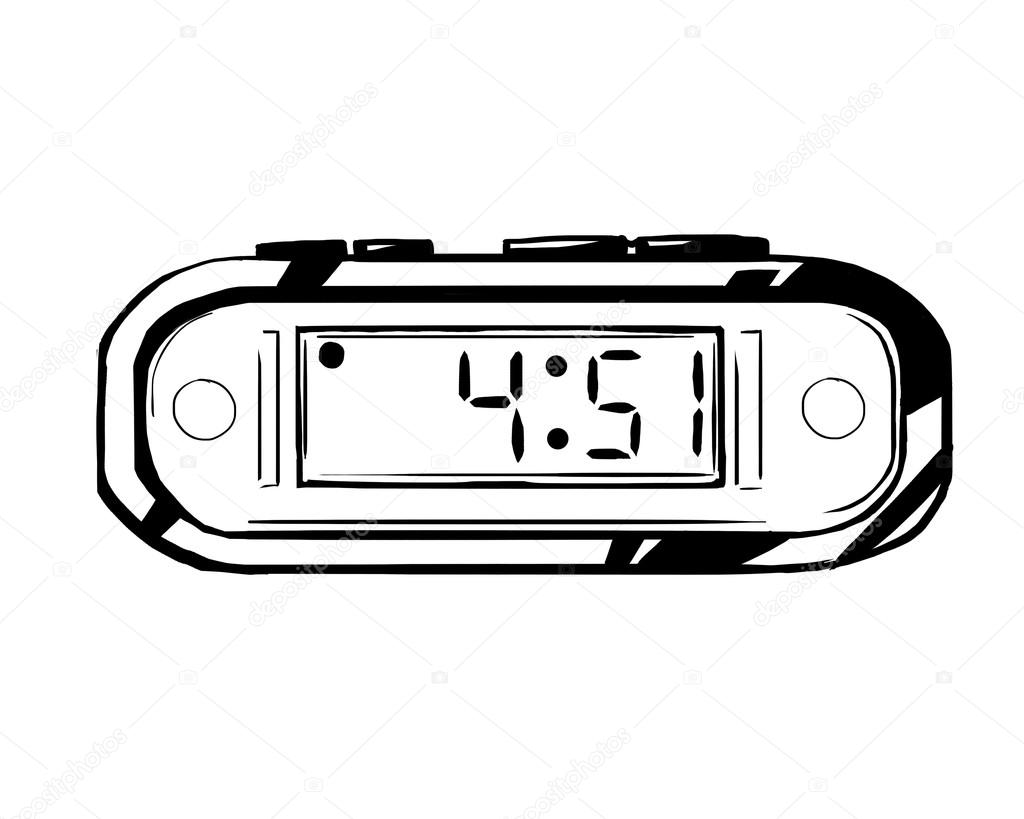 Digital clock with buttons, displaying the hour