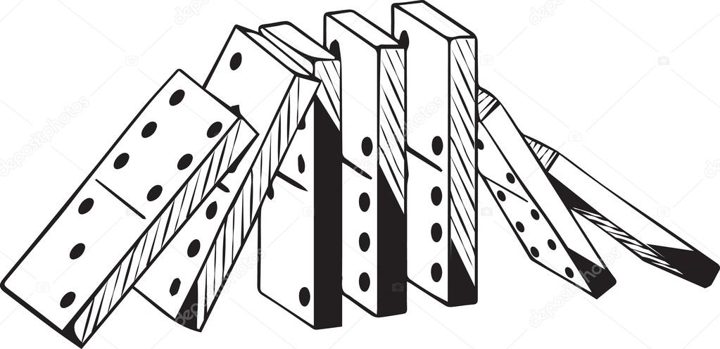 Upright set of dominoes falling in two directions