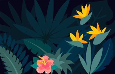 Ormanda gece, vektör sanatı ve illüstrasyon.