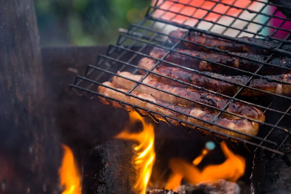Heerlijk lang gekookte worst op de grill, zomer Bbq — Stockfoto