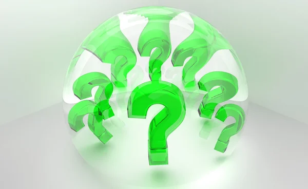 Yeşil soru işareti saydam kürenin içine