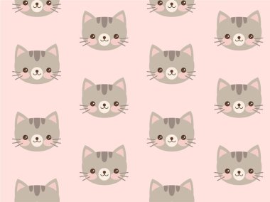 Çizgi film kedilerinin yüzleri ve vektör illüstrasyonuyla sevimli bir arkaplan.