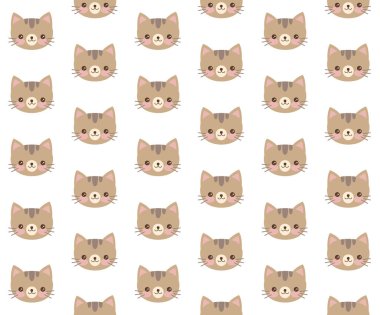 Çizgi film kedilerinin yüzleri ve vektör illüstrasyonuyla sevimli bir arkaplan.