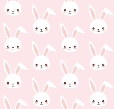 Çizgi film tavşan yüzlü şirin bir arkaplan, vektör illüstrasyonu