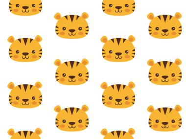 Çizgi film kaplanlarının yüzleri ve vektör illüstrasyonuyla sevimli bir arkaplan