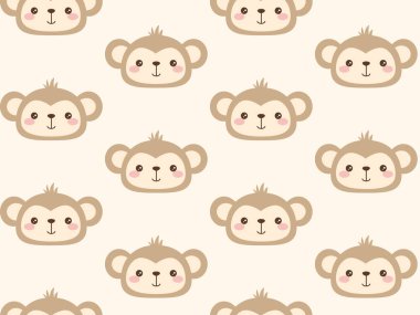 Çizgi film maymunlarının yüzleri ve vektör illüstrasyonuyla sevimli bir arkaplan.