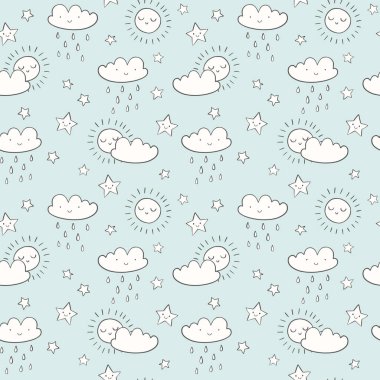 Çizgi film bebek gökyüzü, vektör illüstrasyonu ile şirin bir arkaplan