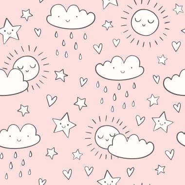 Çizgi film bebek gökyüzü, vektör illüstrasyonu ile şirin bir arkaplan