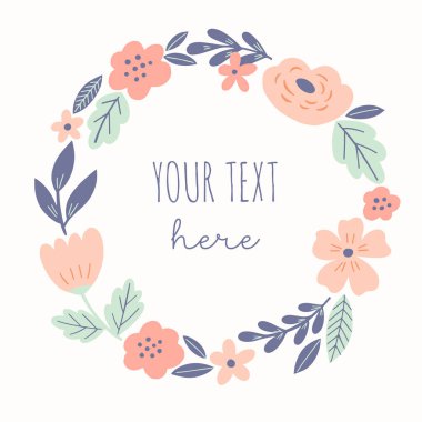 Tatlı çizgi film bahar çelengi, vektör illüstrasyonu