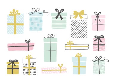 Sevimli çizgi film doğum günü seti, vektör illüstrasyonu