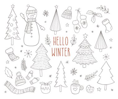 Sevimli çizgi film Noel seti, vektör çizimi