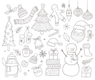 Sevimli çizgi film Noel seti, vektör çizimi