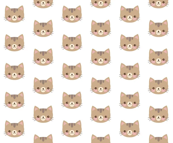 Söt Bakgrund Med Tecknad Katt Ansikten Vektor Illustration — Stock vektor
