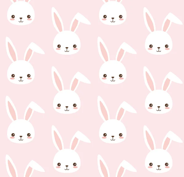 Cute Background Cartoon Bunny Faces Vector Illustration — Stock Vector