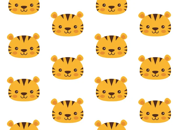 Fondo Lindo Con Caras Tigres Dibujos Animados Ilustración Vectores — Vector de stock