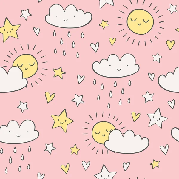 Lindo Fondo Con Cielo Bebé Dibujos Animados Ilustración Vectorial — Vector de stock