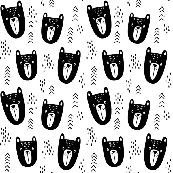 Cute Background Cartoon Faces Bears Vector Illustration — Stock Vector