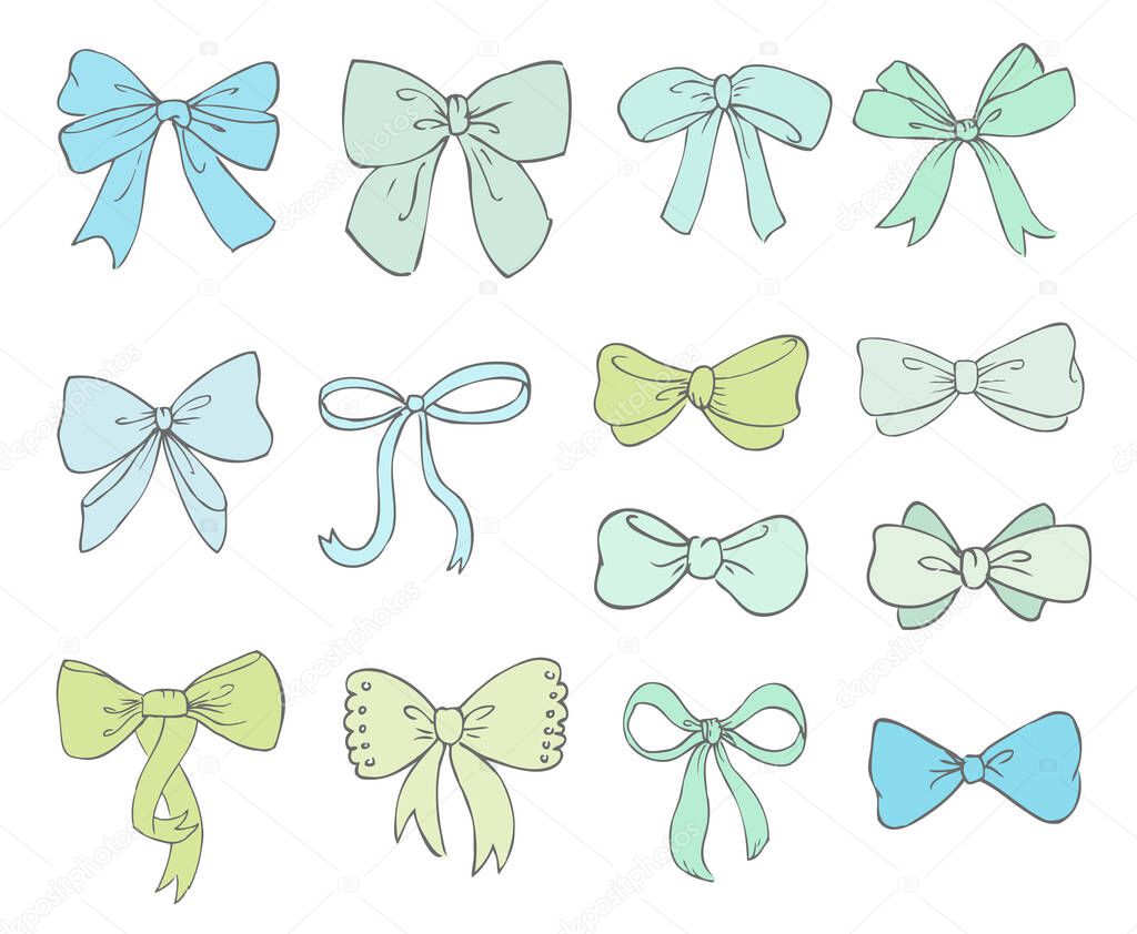 Cute background with cartoon bows, vector illustration
