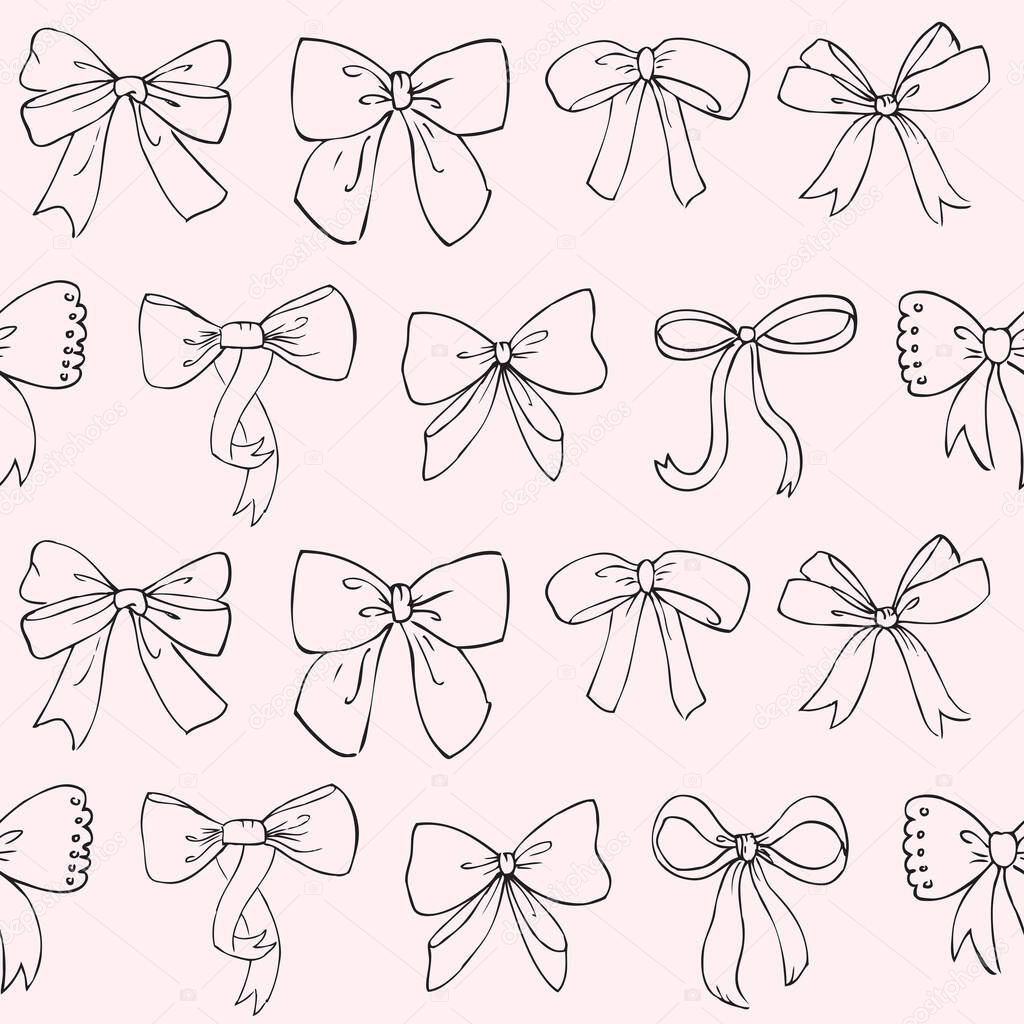 Cute background with cartoon bows, vector illustration